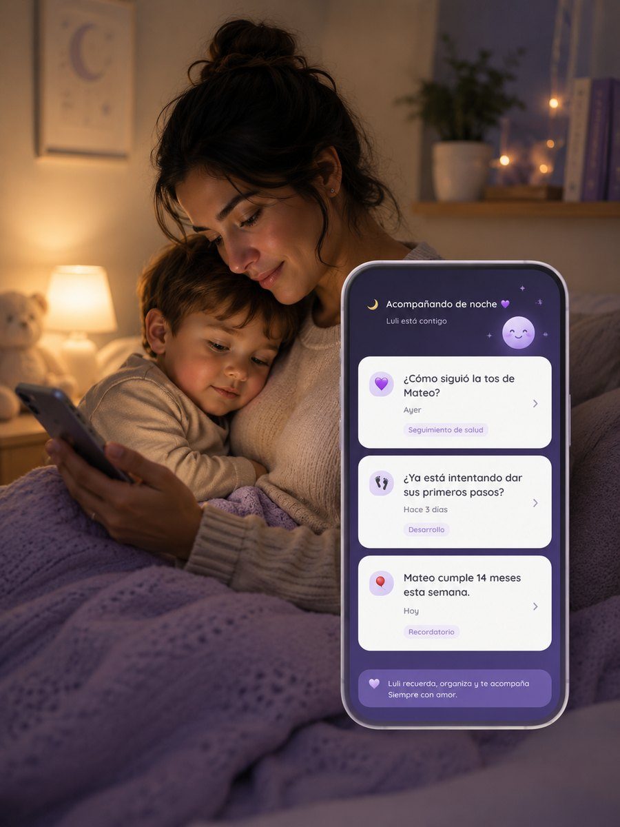 Seguimiento de salud infantil y desarrollo en Ask Luli, de noche en familia